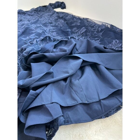 New La Femme Size 14 Lace V Neck A-line Dress Gown - 28053 Navy *rip, stain* - Picture 9 of 16